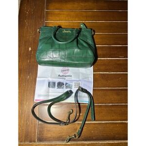 Coach Green Embossed Leather Satchel Handbag with‎ Shoulder Strap Authentic